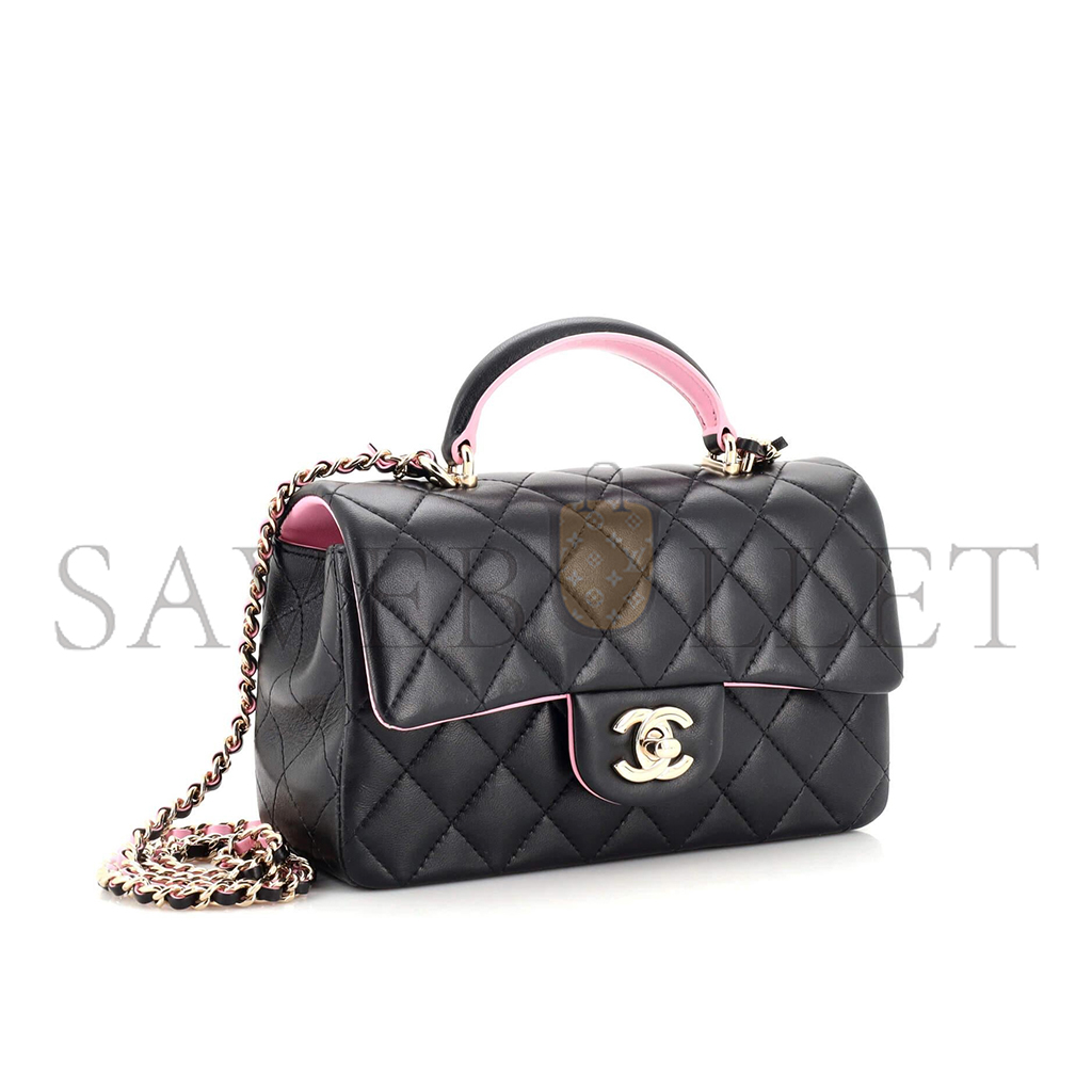 Ch*el master classic single flap top handle bag quilted lambskin mini (17.2*10*3.3cm)